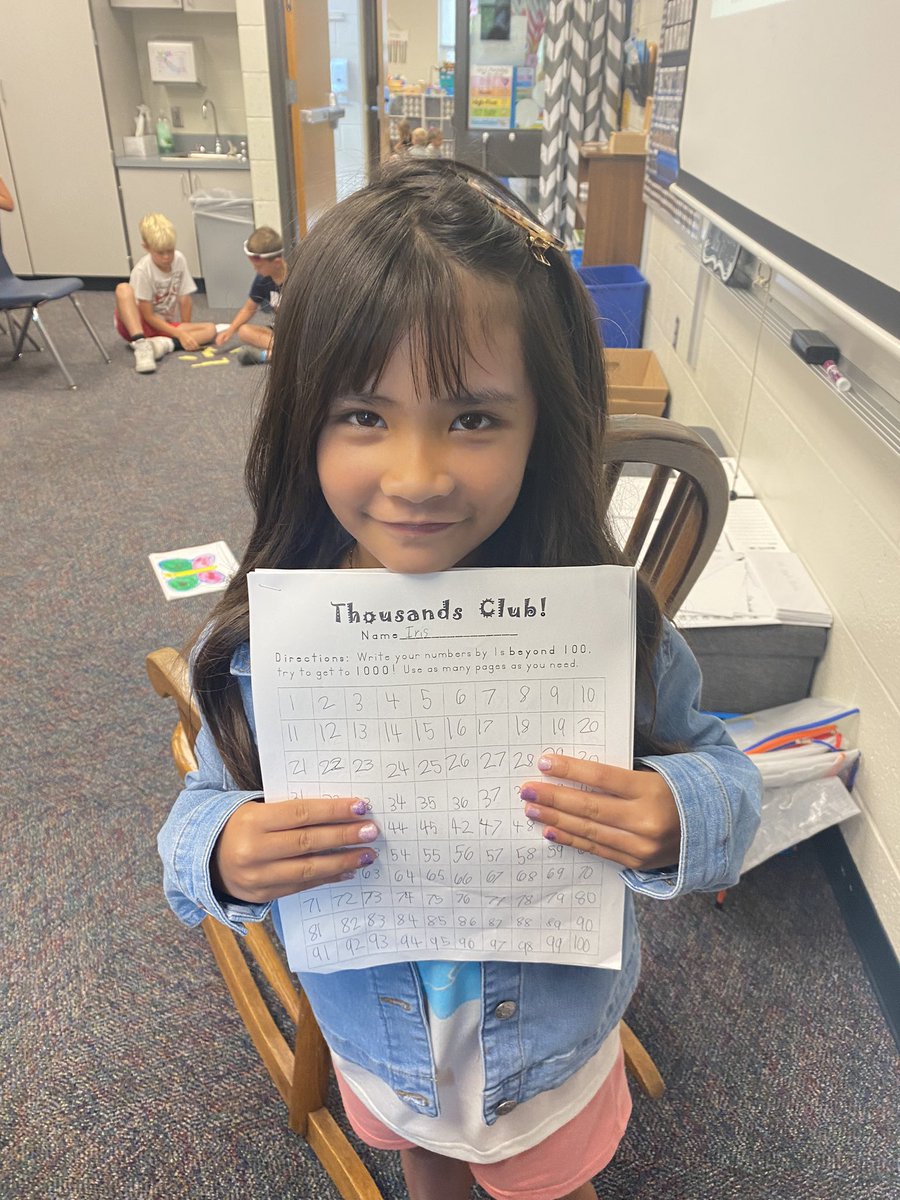 AFleckal's tweet image. We had our first member of “The Thousands Club”.   Second graders in room 206 were challenged to write from 1 to 1000 during summer school!