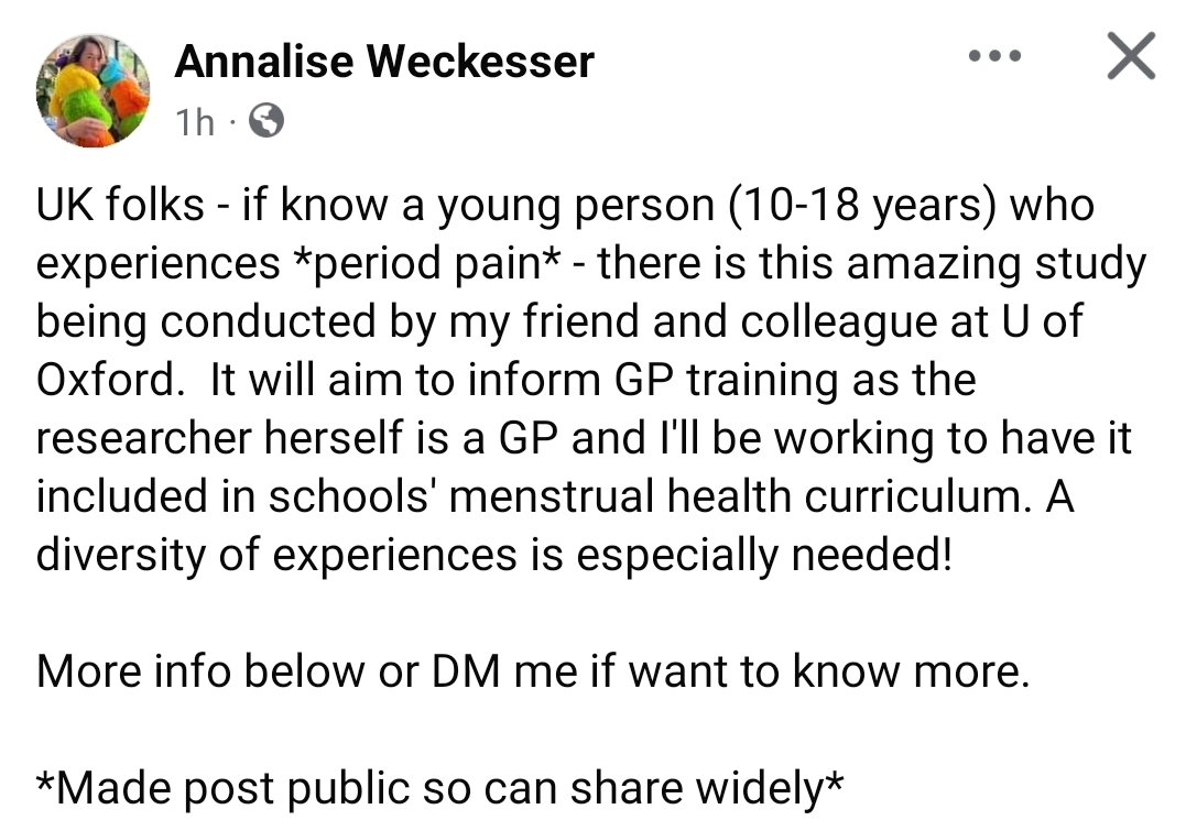 EndoEdition's tweet image. Annalise Weckesser &quot;UK folks - if know a young person (10-18 years) who experiences *period pain* - there is this amazing study being conducted by my friend and colleague @UniofOxford.....&quot;
@EndoSRN @VQ_Birmingham 
phc.ox.ac.uk/research/group…