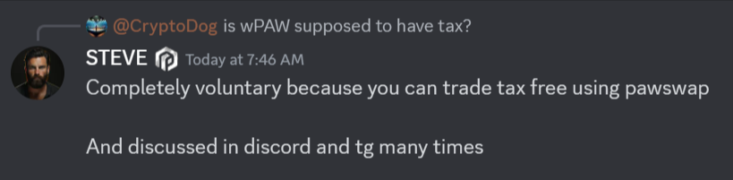 martinDouglas_'s tweet photo. #ATTENTION

ALL $PAW HOLDERS

The new $WPAW smart contract:
1% buy/sell #TAX on #UniSwap 

NO @framecommunity 
OFFICIAL ANNOUNCEMENT

So more lies from
#STEVE #PAWLLC CMO
"...technically uniswap already has 1% tax We are just putting that 1% into treasury for more lp and development" 

The WPAW tax will be above and beyond
the UniSwap fees.

#WPAW example swap...

UniSwap v2 fee: 0.3% per swap
WPAW smart contract tax: 1% per swap
GAS: market price

#WTF blatant lies from #PAWCHAIN

Ｄｏｎ＇ｔ 
Ｂｅｌｉｅｖｅ 
ｔｈｅ 
Ｈｙｐｅ