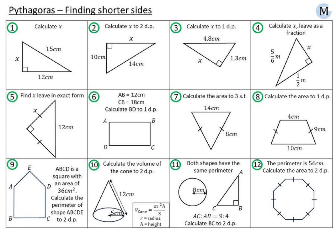 worksheet47's tweet image. A worksheet focused on finding shorter sides of right angled triangles using Pythagoras&apos; Theorem
#mathmatics