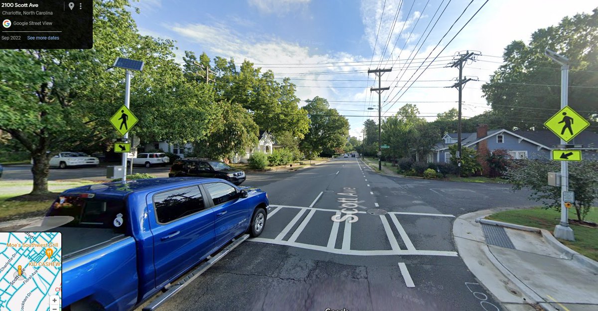 _Rob__G_'s tweet image. I had my closest near-hit yet. I walking in a crosswalk with the lights flashing. Sedan drove thru at speed; driver had time to see me. 
It was so close that a person who saw it pulled their car over to ask if I was okay.
#VisionZeroCLT @CharlotteDOT @CMPD @VoteDanteCLT @CLTgov