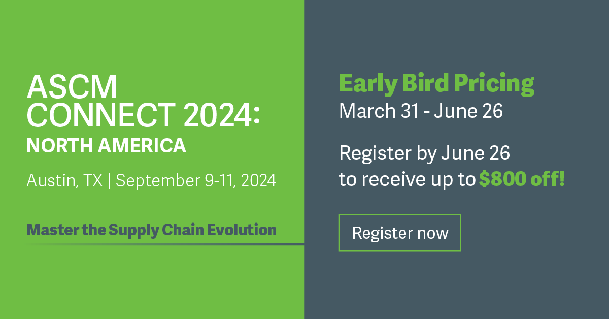 ascm_hq's tweet photo. Have you registered for #ASCMCONNECT? Save up to $800 when you register by end of day tomorrow, June 26.
π‘ Learn from industry leaders and dive deep into the world of supply chain management alongside industry trailblazers and innovators. Register today! https://t.co/0NOigImUwd https://t.co/ozfXGGNCEf