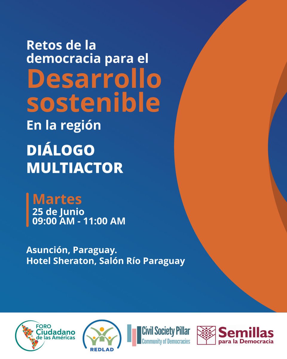 mriost's tweet photo. Diálogo Multiactor “Retos de la democracia para el desarrollo sostenible en la región” en el marco de #AsambleaGeneralOEA organizado por @REDLADoficial @ForoCiudadanoSC @CivilSocietyCoD @semillaspy #Paraguay 
@Int_IDEA https://t.co/HZ1EQRBqId