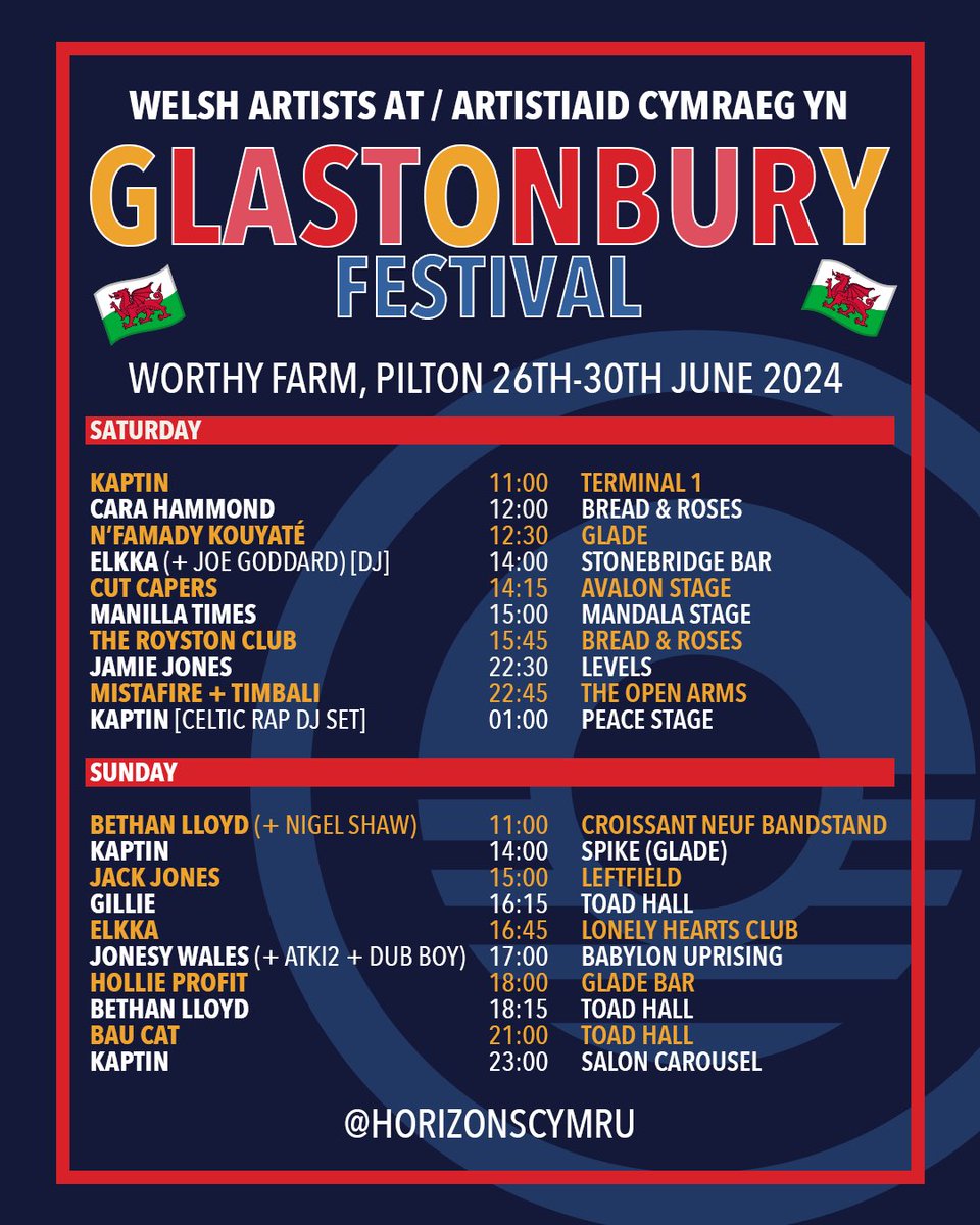 Horizons / Gorwelion (@horizonscymru) on Twitter photo โจ๐ช Heading to Worthy Farm this week? Hereโs a handy guide to the Welsh artists performing at <a href="/glastonbury/">Glastonbury Festival</a> put together by <a href="/HorizonsCymru/">Horizons / Gorwelion</a> ๐ด๓ ง๓ ข๓ ท๓ ฌ๓ ณ๓ ฟ๐ถ
โบ๏ธโจ Ar y ffordd i Glastonbury wythnos yma? Dyma restr oโr artistiaid o Gymru syโn chwarae dros y penwythnos! ๐ด๓ ง๓ ข๓ ท๓ ฌ๓ ณ๓ ฟ๐ฅ โจ๐ช Heading to Worthy Farm this week? Hereโs a handy guide to the Welsh artists performing at <a href="/glastonbury/">Glastonbury Festival</a> put together by <a href="/HorizonsCymru/">Horizons / Gorwelion</a> ๐ด๓ ง๓ ข๓ ท๓ ฌ๓ ณ๓ ฟ๐ถ
โบ๏ธโจ Ar y ffordd i Glastonbury wythnos yma? Dyma restr oโr artistiaid o Gymru syโn chwarae dros y penwythnos! ๐ด๓ ง๓ ข๓ ท๓ ฌ๓ ณ๓ ฟ๐ฅ