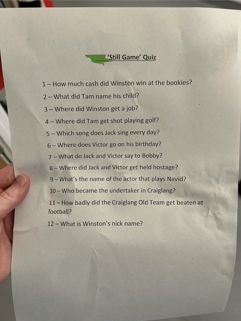 A #StillGame quiz made up by one of our patients - how many can you get?! Our nurse Danielle was our winner with 7/11💡#braininjuryrehab