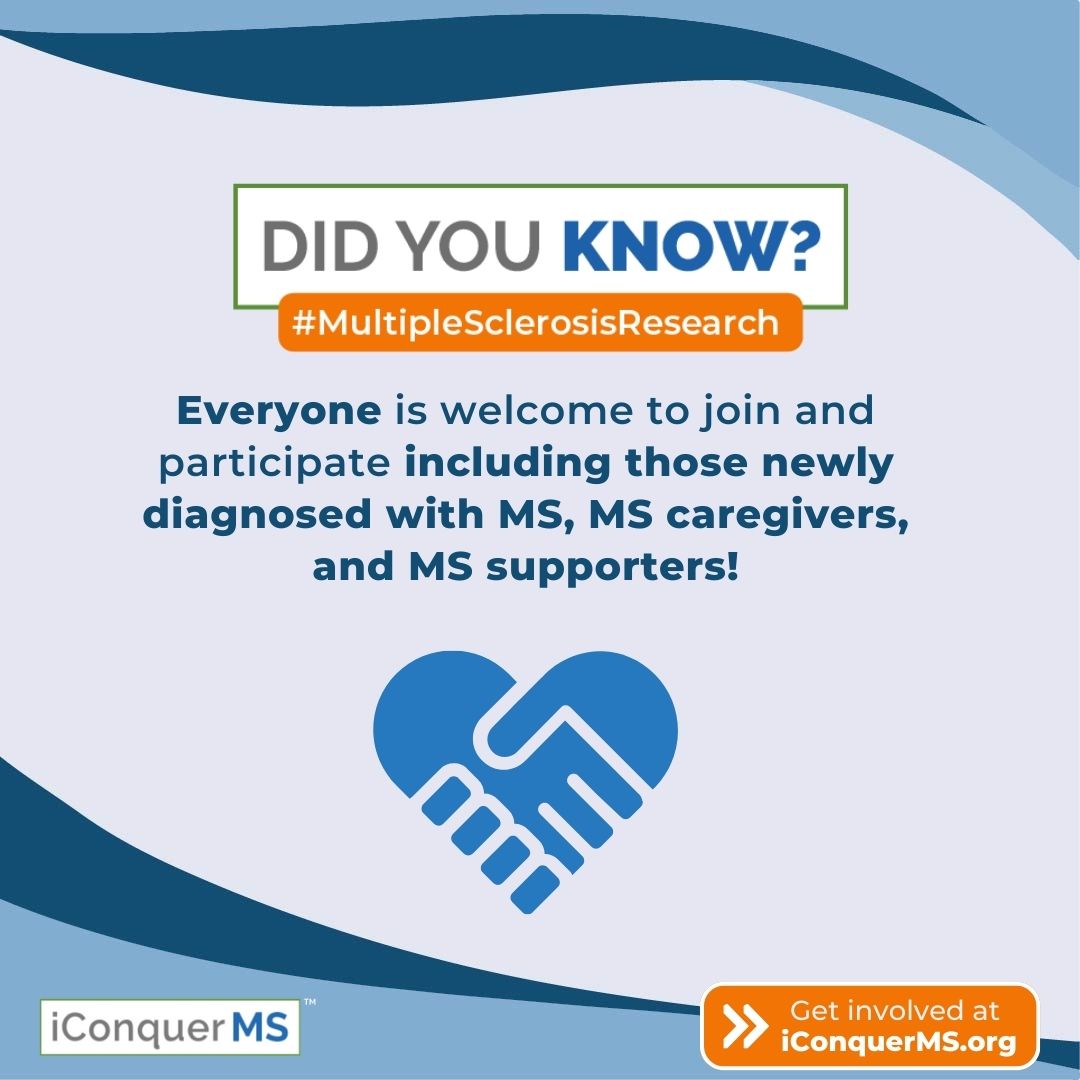 iConquerMS's tweet image. 🌟 Did you know? 🌟 iConquerMS invites everyone to join and participate in MS research! Whether newly diagnosed, a caregiver, or a supporter, your involvement matters. Let’s conquer MS together! 💪 Visit iConquerMS.org to get involved. #MultipleSclerosisResearch #MS