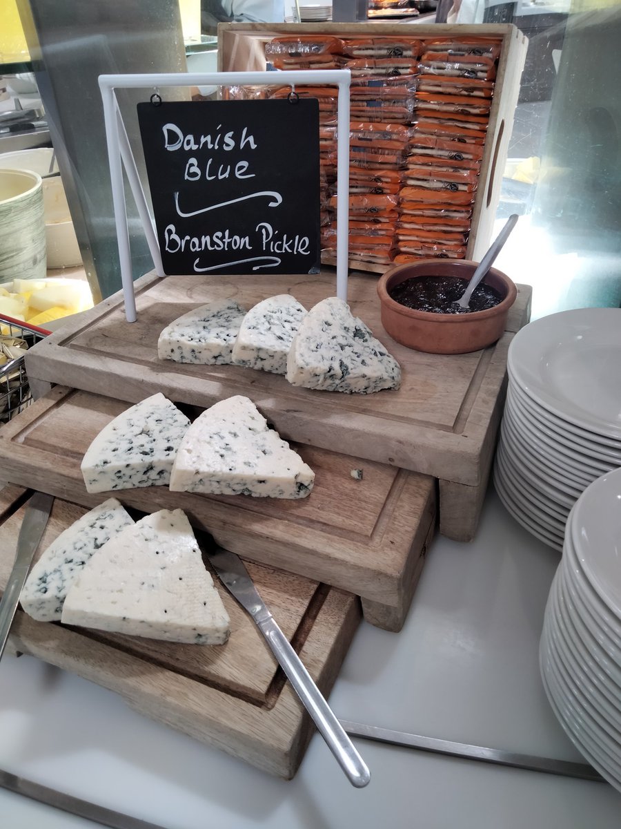 Tuesday desserts - White chocolate and raspberry blondie's. Apricot trifle, jelly, yoghurt, fruit. Cheese board - Danish blue, chutney, grapes, crackers. Soup - Cream of mushroom.