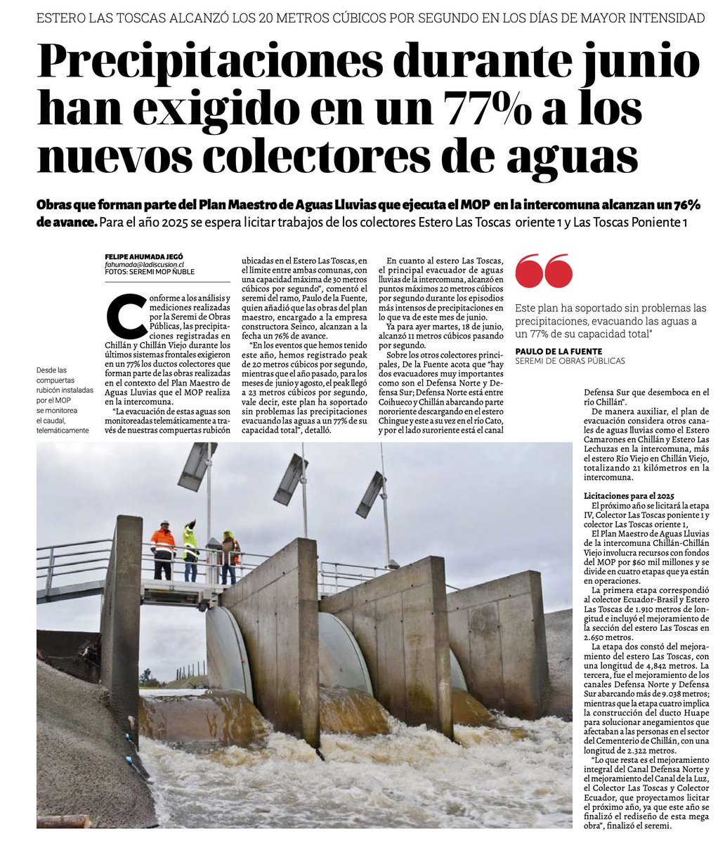 Rubicon Water LatAm (@rubicon_latam) on Twitter photo "La evacuación de estas aguas son monitoreadas telemáticamente a través de nuestras compuertas Rubicon en el Estero Las Toscas, en el límite entre ambas comunas, con una capacidad máxima de 30 metros cúbicos por segundo", relató el Seremi <a href="/PDelafuente2021/">Paulo De la Fuente Paredes</a> a <a href="/ladiscusioncl/">La Discusión</a> "La evacuación de estas aguas son monitoreadas telemáticamente a través de nuestras compuertas Rubicon en el Estero Las Toscas, en el límite entre ambas comunas, con una capacidad máxima de 30 metros cúbicos por segundo", relató el Seremi <a href="/PDelafuente2021/">Paulo De la Fuente Paredes</a> a <a href="/ladiscusioncl/">La Discusión</a>
