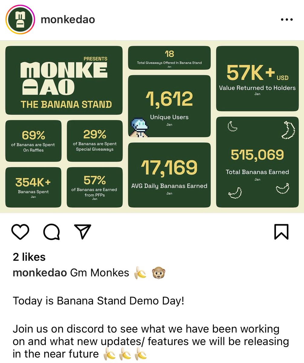 One year of Banana Stand, one year of social tracking, one year of rewards 🍌

Join us for our FIRST Banana Stand demo day on discord at 5pm EST on this first anniversary.

While you’re at it, follow us on IG as well!