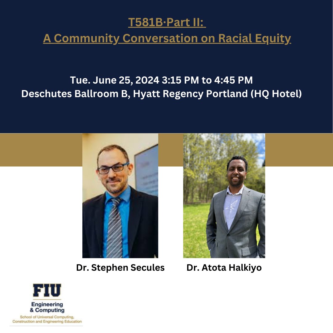 Are you interested in discussing racial equity within engineering education?

Then catch these exciting "Community Conversation  on Racial Equity Part 1 and 2" sessions  facilitated by Drs. Stephen Secules and Atota Halkiyo

#ASEE2024