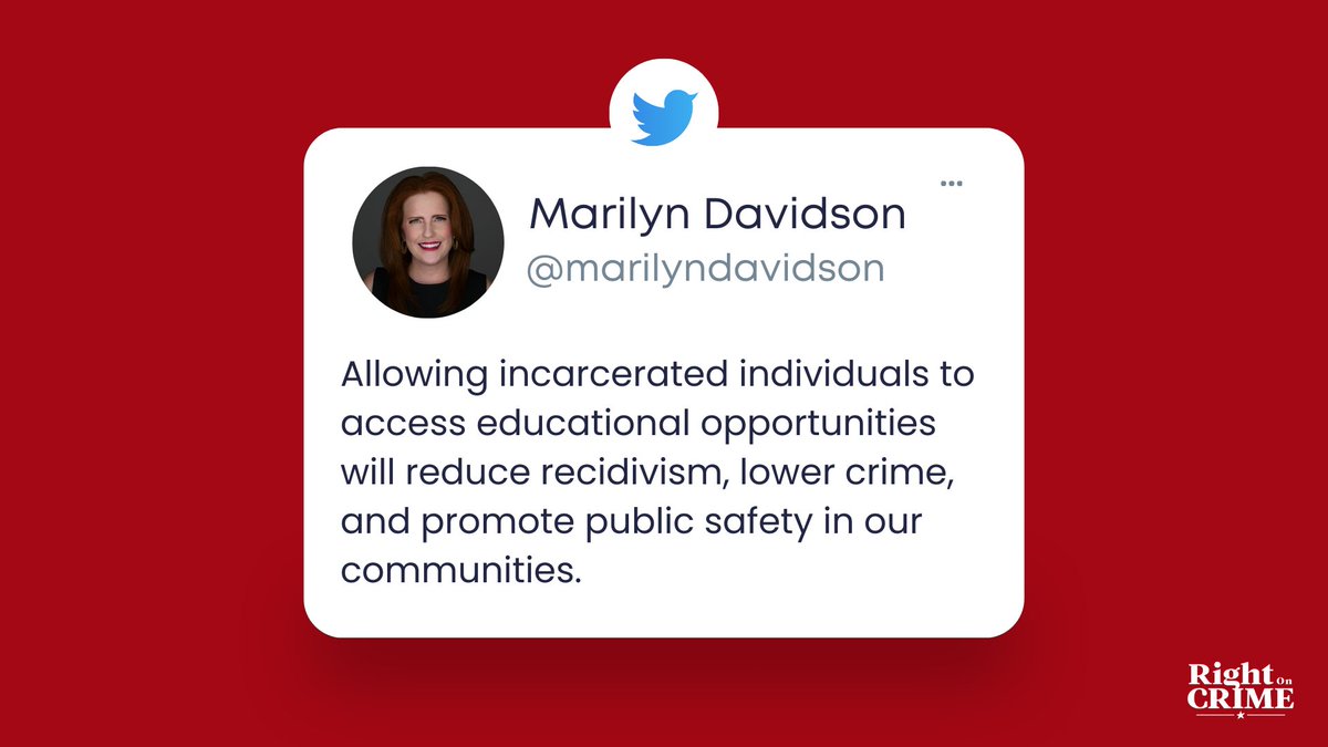 Right On Crime (@rightoncrime) on Twitter photo Providing educational opportunities to incarcerated individuals is a proven strategy to reduce recidivism and lower crime. By equipping them with the tools to succeed, we promote public safety and build stronger communities when they are released. <a href="/marilyndavidson/">marilyndavidson</a> Providing educational opportunities to incarcerated individuals is a proven strategy to reduce recidivism and lower crime. By equipping them with the tools to succeed, we promote public safety and build stronger communities when they are released. <a href="/marilyndavidson/">marilyndavidson</a>