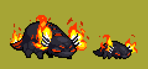 Rey_Toppo's tweet photo. Una salamandra de fuego mamadisima que hice hace poco basado en la salamandra de fuego normal duh
El portrait no me gustó mucho el fuego y me recomendaron hacerlo menos suave pero despues hago otro 
La otra salamandra de fuego original morirá de snu snu
#pixelart #nuclearthrone https://t.co/K0bgxF8CvT