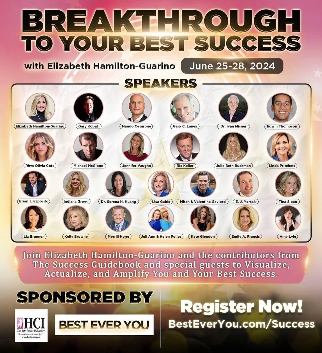 The Breakthrough to Your Best Success free online event starts today! The event speakers are contributors to Elizabeth Hamilton-Guarino's new book, THE SUCCESS GUIDEBOOK. bit.ly/3P1d9ID Register here: bit.ly/4bhcScQ <a href="/BestEverYou/">Elizabeth Guarino</a> #success #inspiration