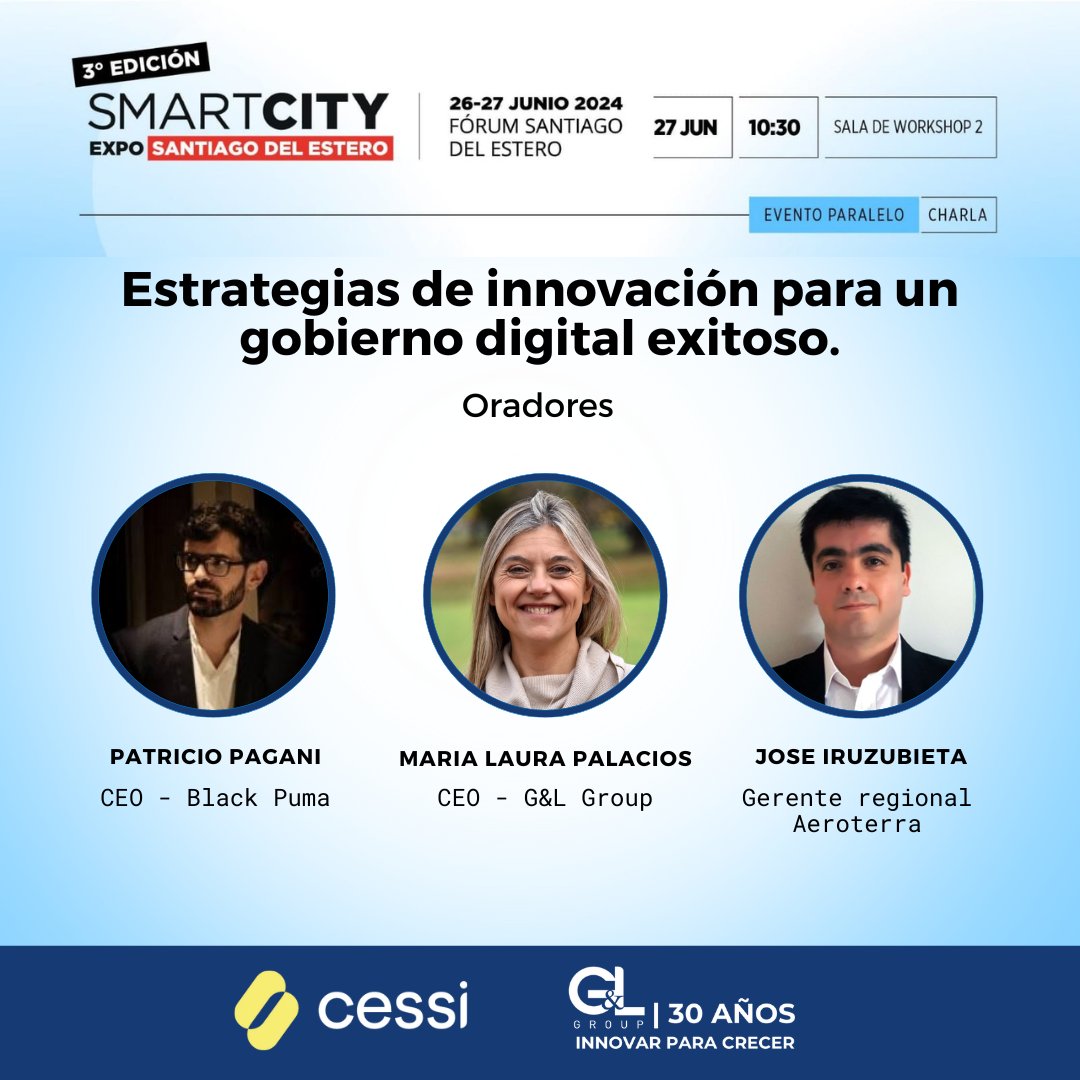 ¡Con G&amp;L Group estaremos en el evento Smart City en Santiago del Estero! Participaremos en el Fórum que reúne a líderes globales para acelerar la transición hacia comunidades inteligentes y sustentables.  #SmartCity2024 #GLGroup #TransformaciónDigital