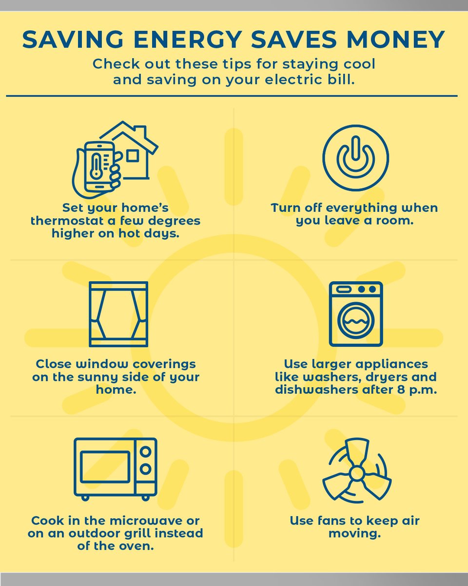 As temperatures rise, so does energy use. Use these 🔥🔥🔥 tips to stay 😎❄️

#BeatTheHeat #CommunityPowered