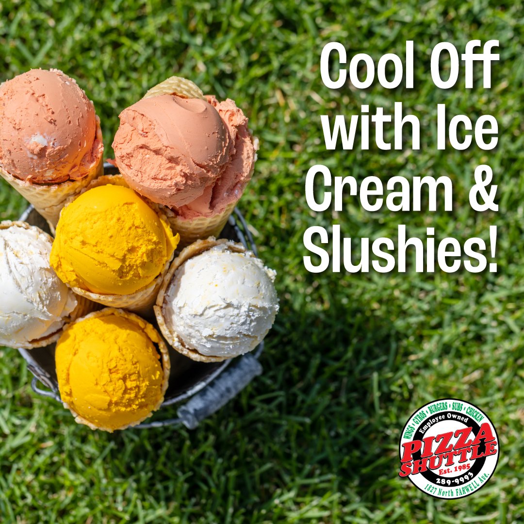 Treat yourself with an ice cream scoop for $3.5, a pint for $8, or an ice cream float for $7.5. Visit us at pizzashuttle.com and make your summer sweeter!

#PizzaShuttle #IceCream #Slushies #SummerTreats #4thOfJuly #CoolingOff #Milwaukee #EmployeeOwned