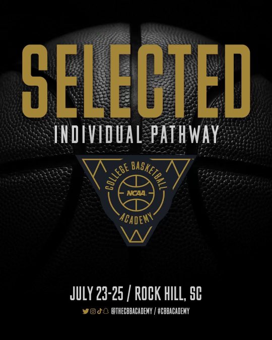 Honored to announce that I've been selected to attend the 2024 NCAA College Basketball Academy in Rock Hill, SC from July 23-25! Thank you for the opportunity!#CBBAcademy #agtg