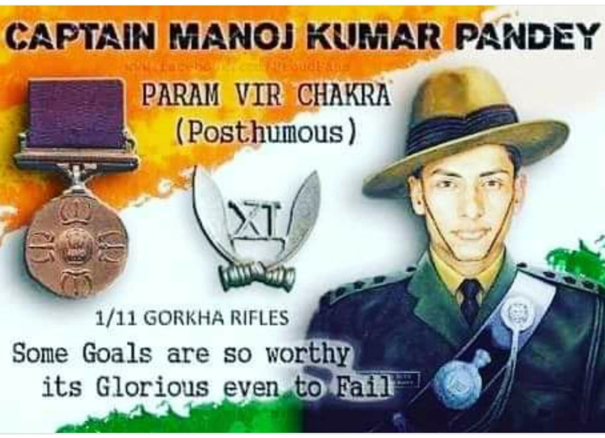 Wishing HAPPY BIRTHDAY to our national hero, Captain Manoj Pandey ##1/11GR,PVC awardee.He gave his Saryochya Balidan during Kargil war on 9thJune,1999.He killed seven Pak &amp; destroyed the Pak Bunker.He will always remain souce of inspiration for our army aspirant youth.
