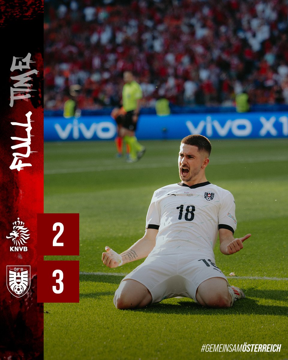 VOR 34 JAHREN DAS LETZTE MAL GEGEN DIE NIEDERLANDE GEWONNEN! 🤯
3x DAS SPIEL GEDREHT! 🔄
GRUPPENSIEGER! 🔛🔝

LIEBEN WIR!!! 😍❤️‍🔥
__________
FT | 🇳🇱 2:3 🇦🇹 | #GemeinsamÖSTERREICH #NEDAUT