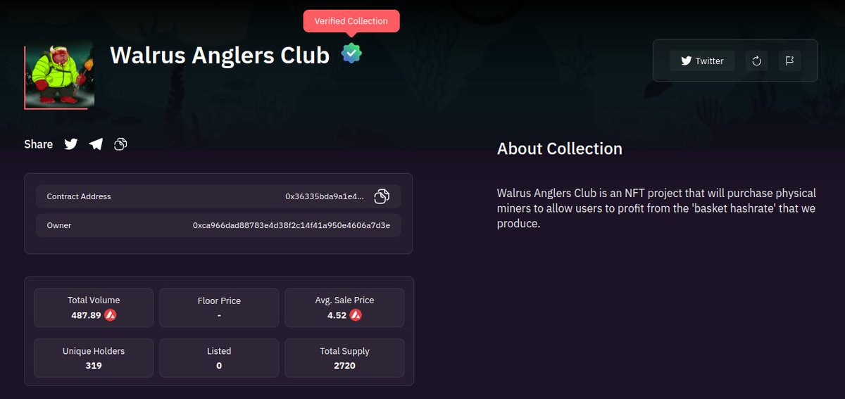 WalrusAnglers's tweet photo. Walrus Anglers Club is now verified on @salvor_io 

Thanks team.

#Avalanche https://t.co/Fs5pWcluvP