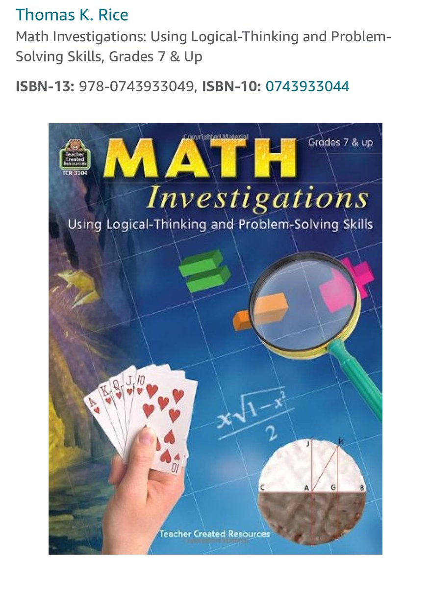 ErinPSmith82's tweet photo. Q2: My most influential teacher was my math teacher Mr. Rice. He let me guest teach in 8th grade. After I became a math teacher, and early in my career, he wrote this Math Investigations book. Check it out for some fun Math ideas. #ASuperWeek https://t.co/dLF1Tn6CJI