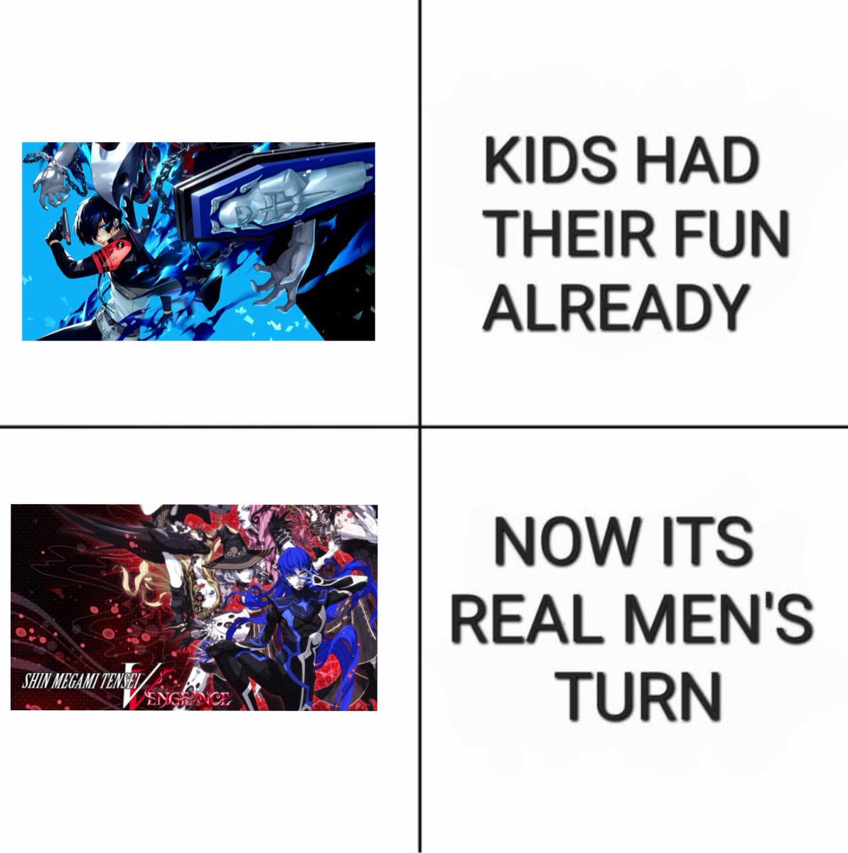 Con lo que estoy disfrutando de Shin Megami Tensei V, me doy cuenta de lo real que es este meme, y no leo lloros 😎