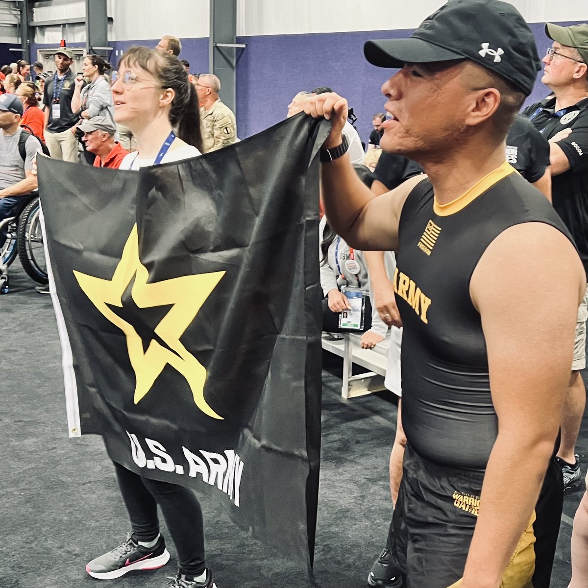 armyARCP's tweet image. SPC Pantoja and 1LT Rollin showing their #ArmyPride #Loud and #Proud. 

#RowArmyRow #ARCP #Row #Rowing #RowLife #WarriorGames #WarriorGames2024 #WG24 #DWG24