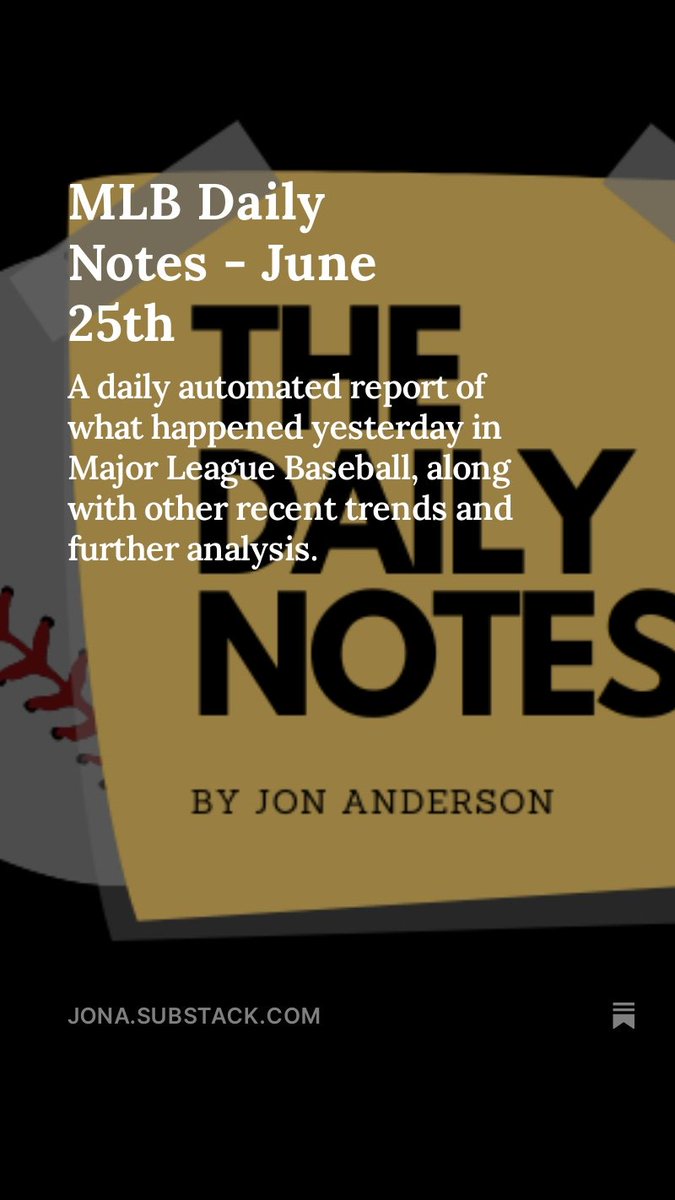 JonPgh's tweet image. MLB Daily Notes - June 25th
link in bio

- Schwellenbach is still the man and presents a good test for my entire ideology about fantasy pitchers
- Ragans sets a new whiff record
- Mize, Paxton, and Waldron: The Three Most Confusing Pitchers in History
- Reader questions...…