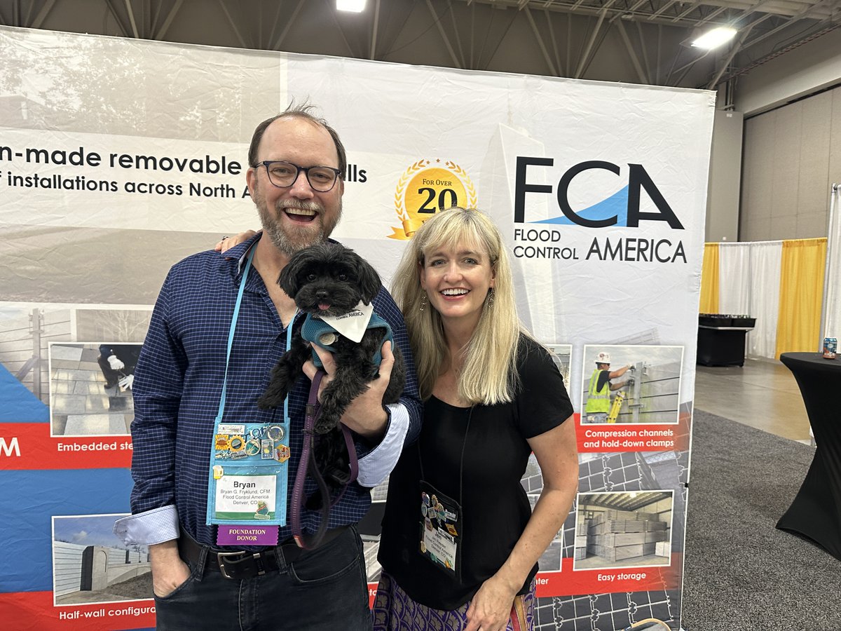 FloodControlAm's tweet photo. Flood Control Dog had such an amazing debut at the Association of State Floodplain Managers (ASFPM) exhibit hall opening last night! Thank you to all of the animal lovers who stopped by! #asfpm2024 https://t.co/Cj2dWljcFm