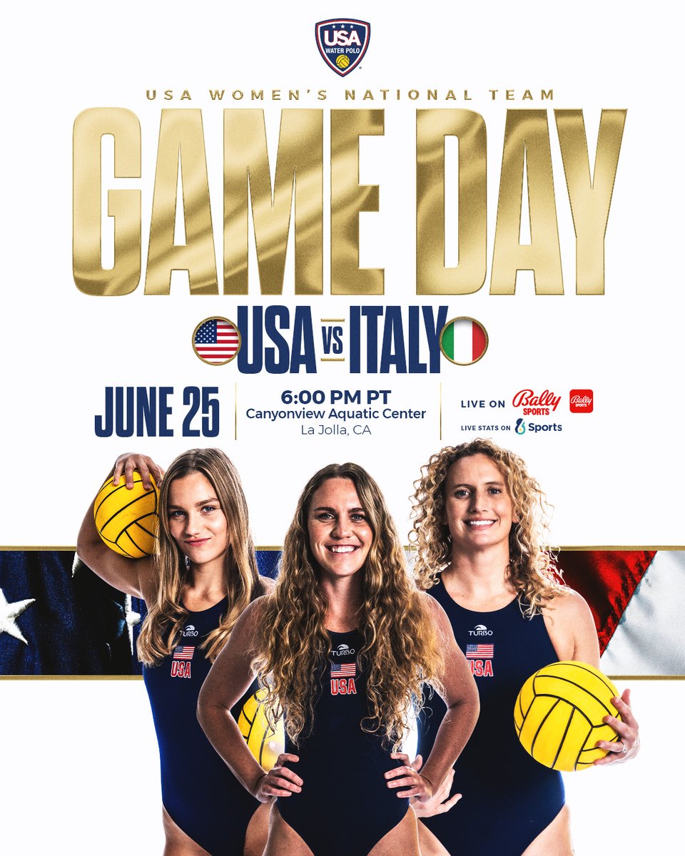 It's GAMEDAY <a href="/UCSDtritons/">UC San Diego Tritons</a>! 

We open up a two-game set with Italy tonight in San Diego LIVE on @BallySports and <a href="/MSGNetworks/">MSG Networks</a>. 

<a href="/TeamUSA/">Team USA</a> Women 🇺🇸  vs Italy 🇮🇹
📍La Jolla, CA
⏰9pm et/6pm pt
📺ballysports.com
📈scores.6-8sports.com/scoreboard 
🎟️usawaterpolo.ticketspice.com/june-july-2024…