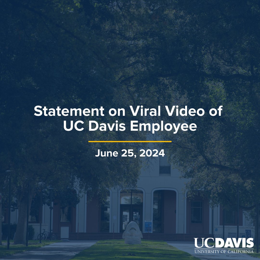 ucdavis's tweet image. We are aware of a widely circulated video in which a university employee makes a number of offensive statements. We condemn these statements as deeply hurtful. 

Read our full statement: ucdavis.edu/news/statement…