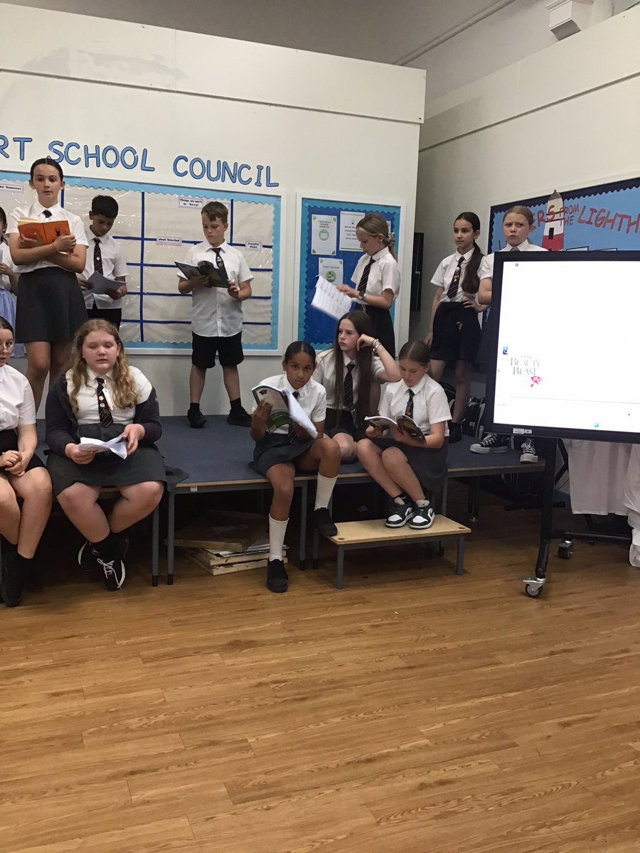 Year6A's tweet photo. Rehearsals are well underway for our Beauty and the Beast production! Here we are practicing our opening song ‘Belle’ @MRPAyear6B @MRPA_Music https://t.co/cqmhDjoGcB