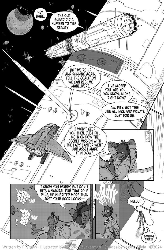 🪐Banished Online🪐
New page: banishedonline.com/comic/7

Written by <a href="/RyanComics/">ryancomics.bsky.social</a>
Art by <a href="/ManOrCatman/">Brandon Zuckerman</a>
Shading by <a href="/Buboniccc/">Bubonicc</a>

Patreon: patreon.com/ryancomics