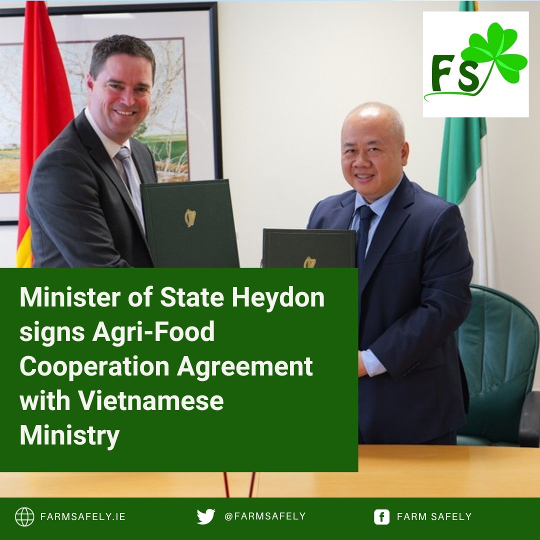 Minister of State Heydon signs Agri-Food Cooperation Agreement with Vietnamese Ministry

Read more: farmsafely.ie/minister-of-st…

#Ireland #Vietnam #agribusiness #agriculture