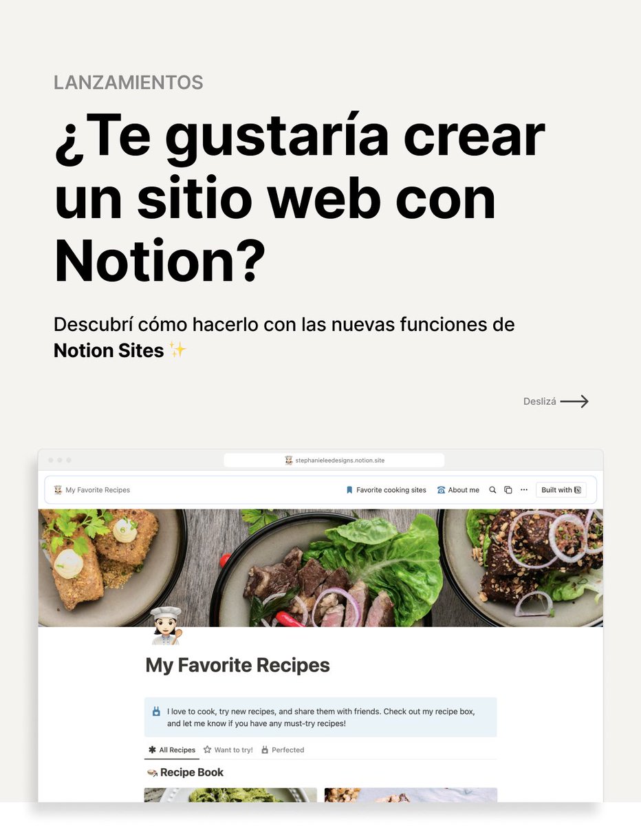 #NotionSites ahora vas a poder: 

✨ Publicar un sitio web
✨ Usar tu dominio
✨ Agregar tu ícono personal
✨ Elegir entre el modo claro u oscuro
✨ Personalizar el encabezado
✨ Sumar Google Analytics
✨ Y, ¡mucho más!

 #notion #notionhq