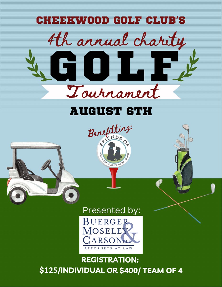 It’s that time again! Come out and support <a href="/FriendsofWCACtn/">Friends of Williamson County Animal Center</a> ! Signup online at our website or the next time you’re in the clubhouse!