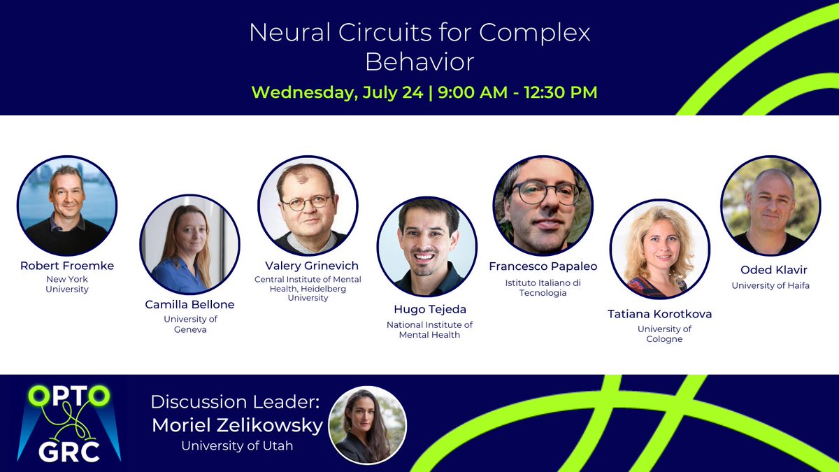 Optogenetics Gordon Research Conference (@optogrc) on Twitter photo Join us for a session about how 🧠 circuits drive social & individual behavior!
Discussion led by <a href="/moriel_z/">Moriel Zelikowsky</a> & featuring <a href="/Froemkelab/">Froemke Lab</a>, <a href="/camillabellone/">camilla</a>, Valery Grinevich, <a href="/NeuroTejeda/">Hugo Tejeda</a>, <a href="/LabPapaleo/">Francesco Papaleo</a>, <a href="/CurioNeuro/">Tatiana Korotkova</a> & <a href="/KlavirOded/">Oded Klavir🎗️</a>! Join us for a session about how 🧠 circuits drive social & individual behavior!
Discussion led by <a href="/moriel_z/">Moriel Zelikowsky</a> & featuring <a href="/Froemkelab/">Froemke Lab</a>, <a href="/camillabellone/">camilla</a>, Valery Grinevich, <a href="/NeuroTejeda/">Hugo Tejeda</a>, <a href="/LabPapaleo/">Francesco Papaleo</a>, <a href="/CurioNeuro/">Tatiana Korotkova</a> & <a href="/KlavirOded/">Oded Klavir🎗️</a>!