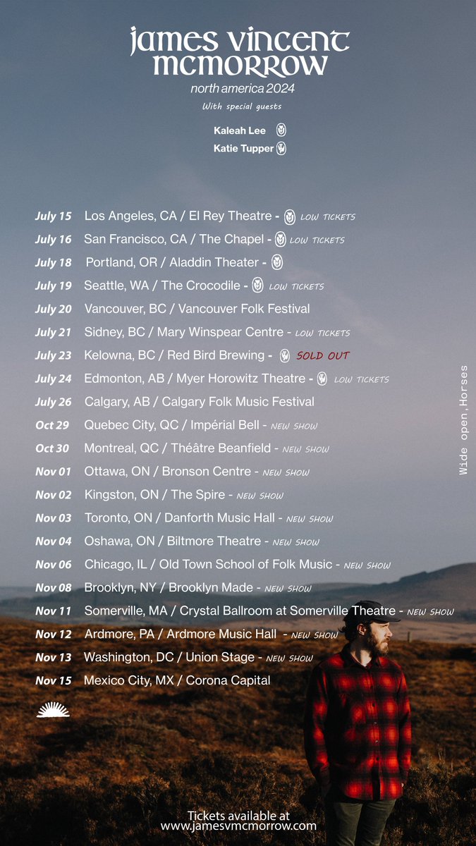 More tour :) We’re adding US and Canadian dates for October and November of this year.  Tickets are on sale this Friday at 10am (EST) via the link below: jamesvmcmorrow.com/live