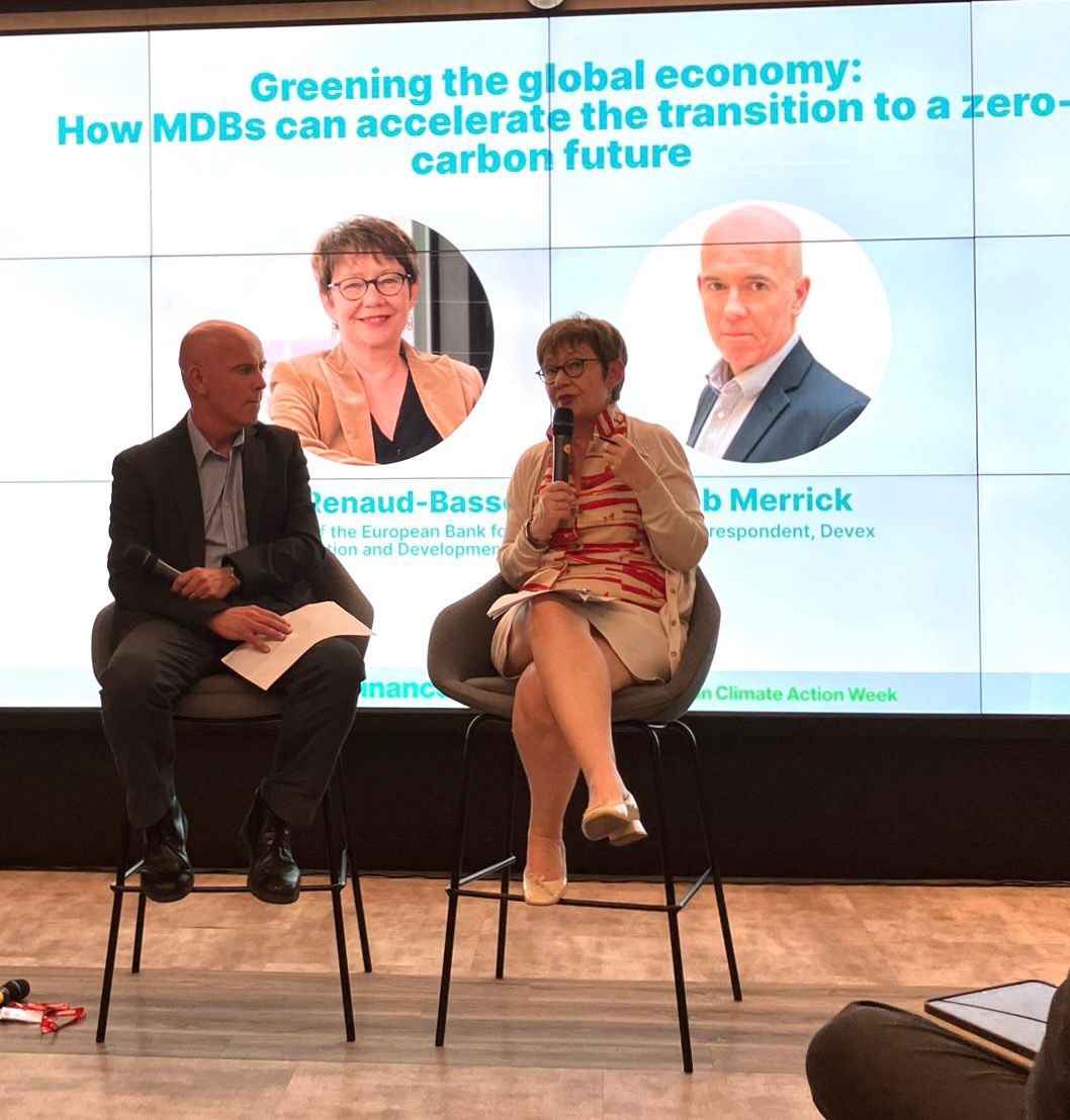 The EBRD (@ebrd) on Twitter photo Our <a href="/OdileRenaud/">Odile Renaud-Basso</a> is at @Devex
Climate + Finance event discussing the critical role of #MDBs cooperation in accelerating the transition to a #zero-carbon future with <a href="/Rob_Merrick/">Rob Merrick</a>.
Watch this space for a full recording…
#LondonClimateActionWeek Our <a href="/OdileRenaud/">Odile Renaud-Basso</a> is at @Devex
Climate + Finance event discussing the critical role of #MDBs cooperation in accelerating the transition to a #zero-carbon future with <a href="/Rob_Merrick/">Rob Merrick</a>.
Watch this space for a full recording…
#LondonClimateActionWeek