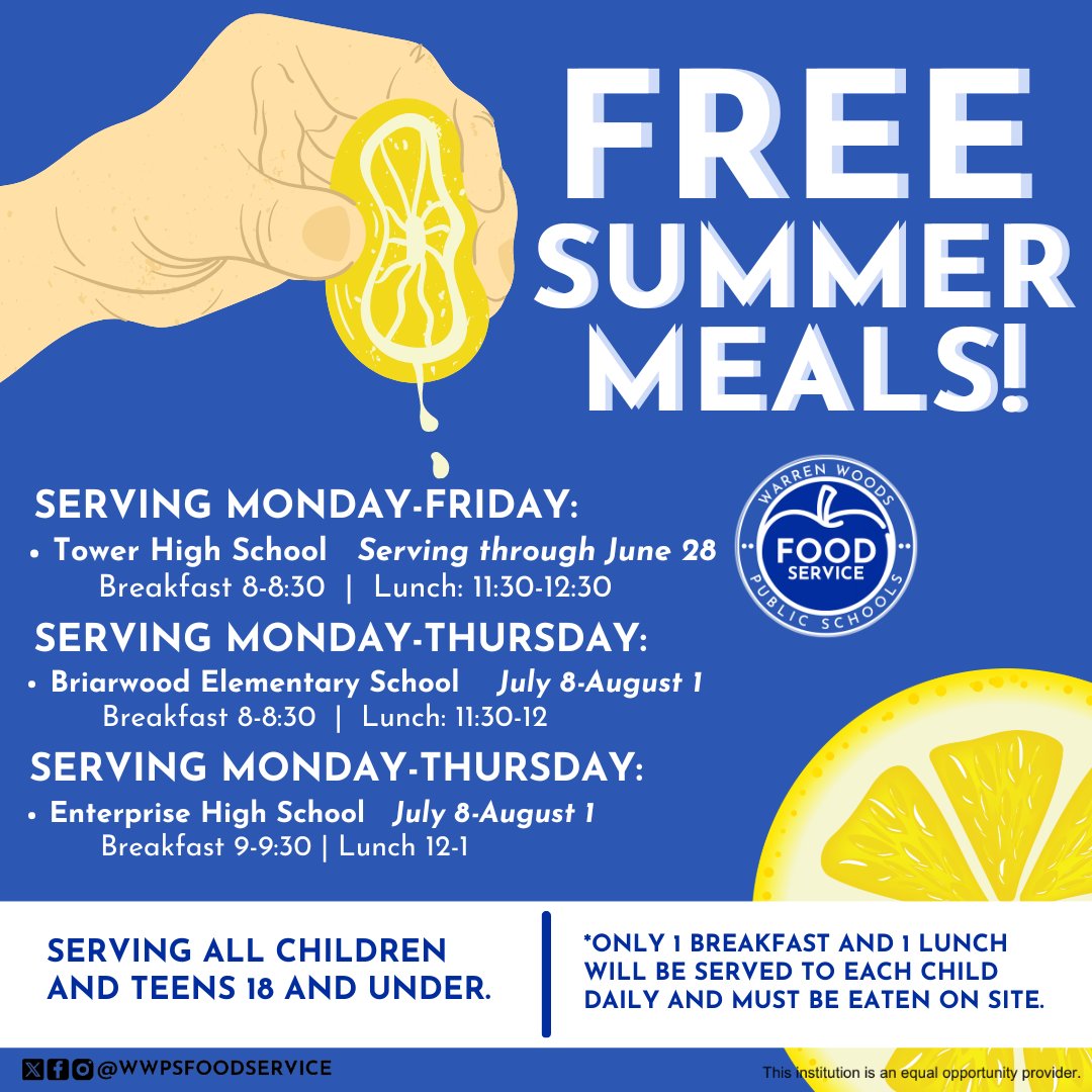 wwpsfoodservice's tweet photo. We are ready to dive into summer meals! 🌊 Help spread the word by SHARING this post! 📲
@WarrenWoodsPS #MakeItHappenTogether #WarrenMI #WarrenMichigan #WarrenWoods #MIschools #MacombCounty https://t.co/903oeGMEjT