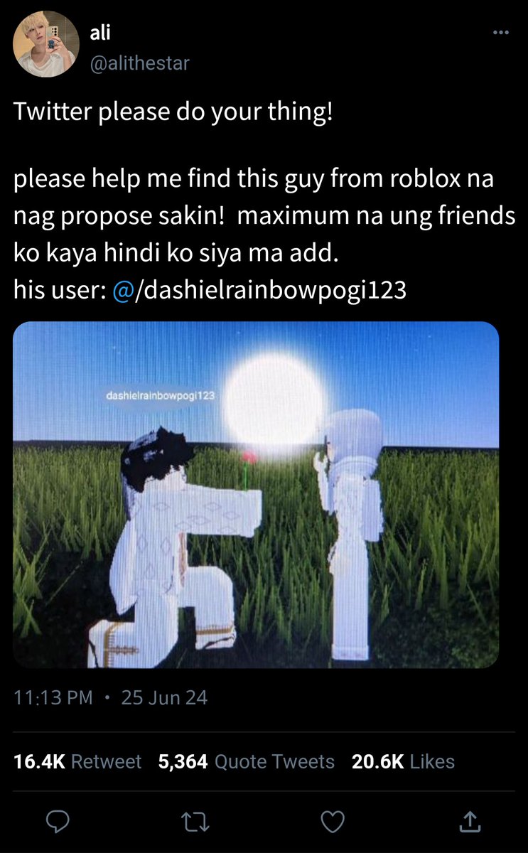 Please do your thing! 

— #sunsun few tweets AU where in Ali (SN) searches for the guy he meets on Roblox.
