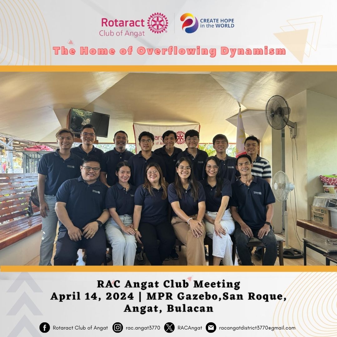 RACAngat's tweet photo. 𝐑𝐀𝐂 𝐀𝐧𝐠𝐚𝐭 𝐡𝐨𝐥𝐝𝐬 𝐀𝐩𝐫𝐢𝐥 𝟐𝟎𝟐𝟒 𝐂𝐥𝐮𝐛 𝐌𝐞𝐞𝐭𝐢𝐧𝐠 - 𝟏𝟒 𝐀𝐩𝐫𝐢𝐥 ��𝟎𝟐𝟒

#RACAngat
#HomeofOverflowingDynamism
#ClubMeeting
#CreateHopeInTheWorld
#District3770 https://t.co/z66TtdETml