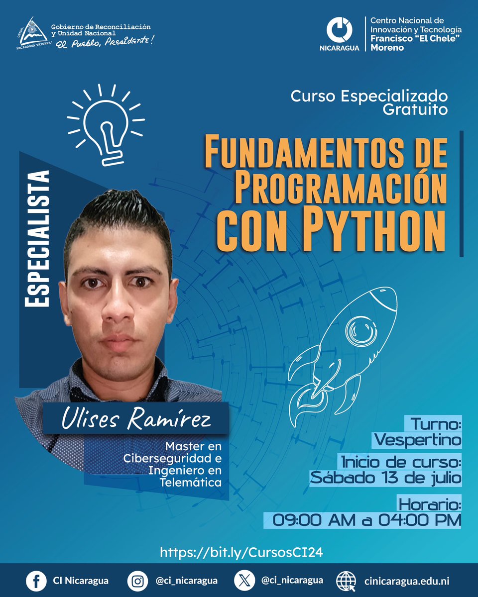 📣 Amplia tus conocimientos en Fundamentos de Programación con Python, totalmente #gratis 

Matrículas en:  bit.ly/CursosCI24