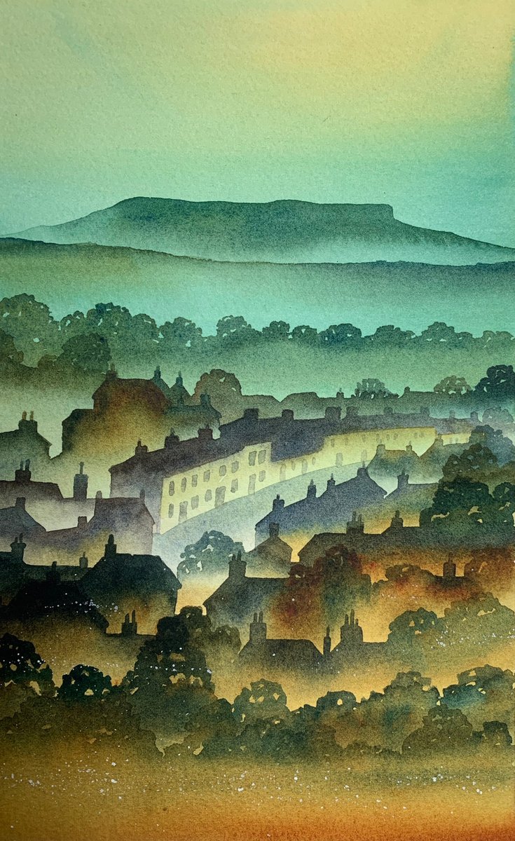 ianscottmassie's tweet image. It's a great time to explore the Dales - it’s looking lovelier than ever! A recent painting of Askrigg, looking across to Addleborough.