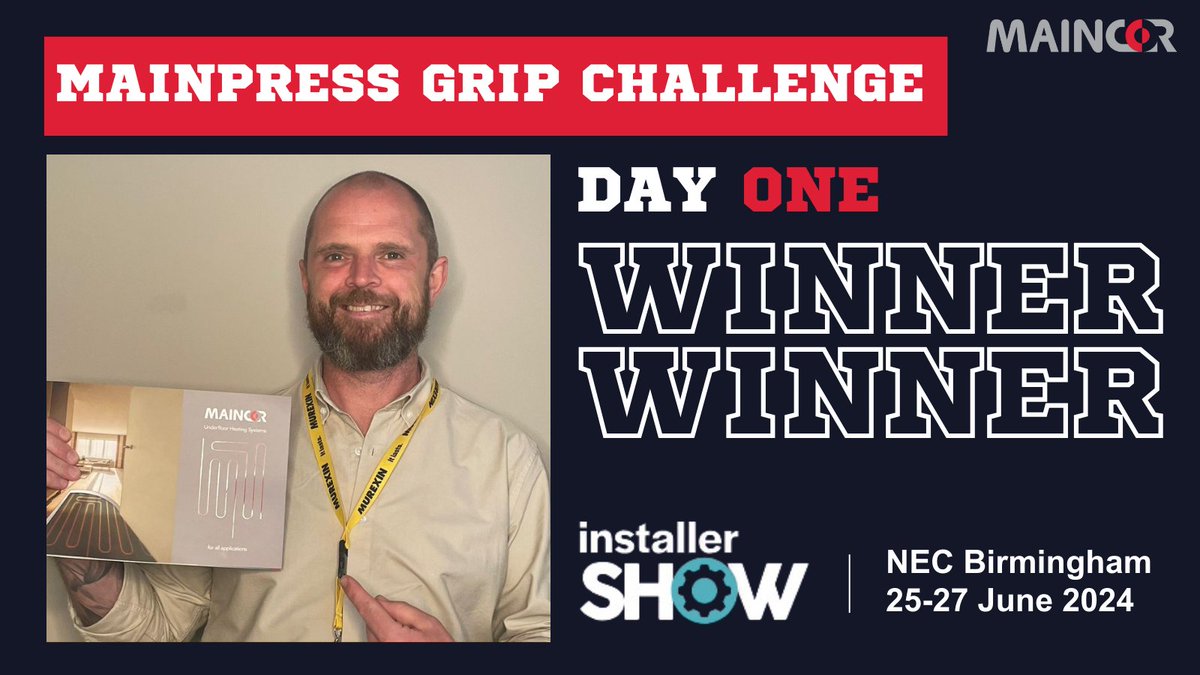 Thank you to everyone who visited us on day one of @InstallerSHOW 2024!

Our #MainpressGripChallenge kicked off with some tough competition, but in the end, Phil Wilkinson had the winning strength of 85.8kg💪

Do you have what it takes to be a Mainpress Grip Challenge champion?