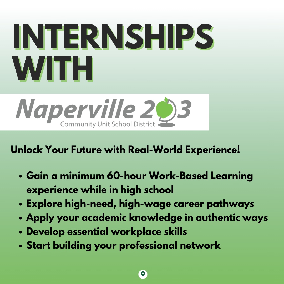 🌟 High School Students: Gain real-world experience with Naperville 203 Career Internship Program! Apply academic knowledge, develop workplace skills, and build your professional network in high-need, high-wage careers. #Elevate203