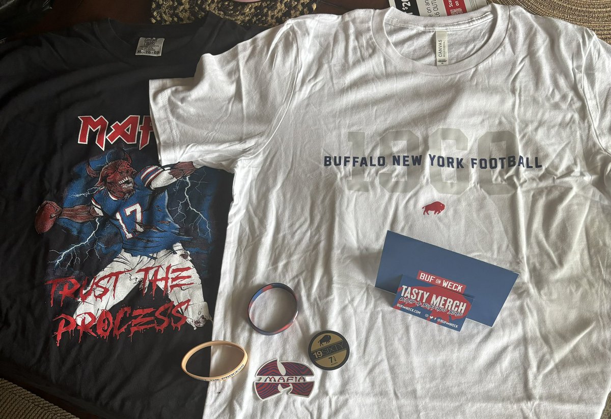 AjayCybulski's tweet photo. Shoutout to @BUFonWECK for the care package! 

Josh creates some of the best #Bills merch around. Go check it out #BillsMafia 

https://t.co/yrEgLVArkR https://t.co/octlQ0NE0S