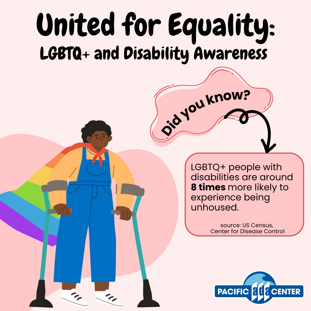 PacificADACtr's tweet image. Did you know LGBTQ+ individuals with disabilities are around 8 times more likely to experience homelessness? Let&apos;s advocate for change! 

#Pride2024 #DisabledAndQueer #PacificADACenter