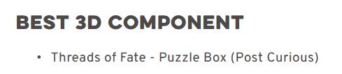 MOBVanguard1's tweet image. Congratulations in order for @GetPostCurious as their Threads of Fate takes home two(!) Origins Awards, for Best Puzzle Game and Best 3D Art In a Game at this year&apos;s @originsgames!

#mobvanguard #proudagent #TogetherWeSail #boardgames #boardgame

originsgamefair.com/origins-awards…