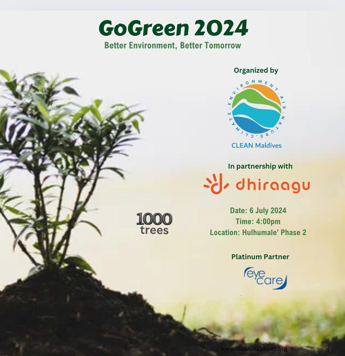 clean_maldives's tweet photo. Eye Care is the platinum partner of #GoGreen2024 event organized by #cleanmaldives in partnership with @Dhiraagu 
#plantatree
#5milliontreesmv
#GenerationRestoration https://t.co/CoXHSh0uTo